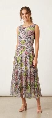 Hobbs London Georgie Pink Green Floral Midi Dress US 8
